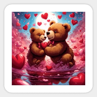 Teddy celebrating Valentines day, randome floating love hearts Sticker